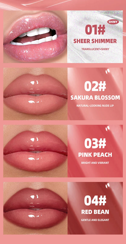 QIBEST Mirror Pearl Lipgloss Long Lasting Moisturizing Lipstick Shine Glitter Lip Glaze Non Stick Cup Jelly Pout Lip Tint Makeup