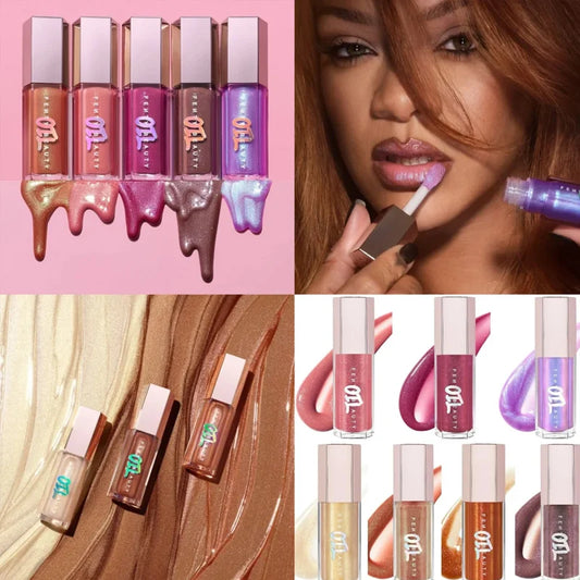 Fenty Beauty Bomb Lip Gloss Diamond Bomb Highlighter High-Shine Hydrating Lip Glow with Shimmer Face Duo for All Skin Tones