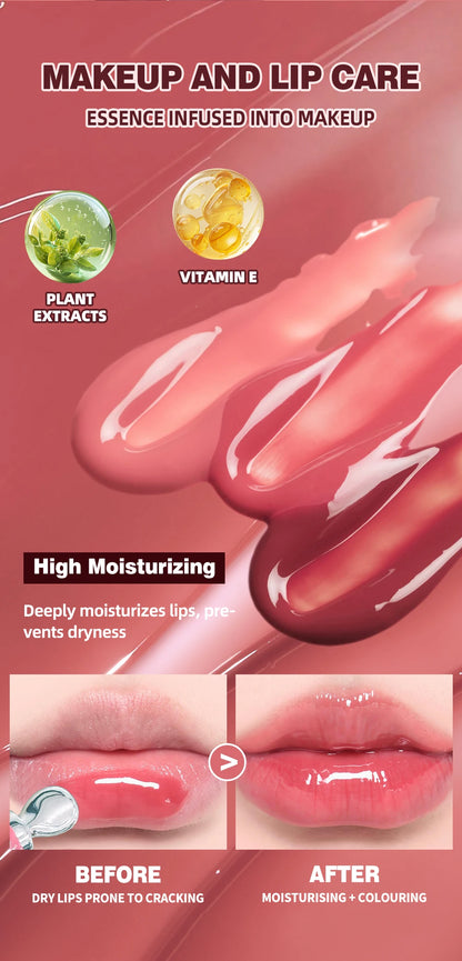 QIBEST Mirror Pearl Lipgloss Long Lasting Moisturizing Lipstick Shine Glitter Lip Glaze Non Stick Cup Jelly Pout Lip Tint Makeup